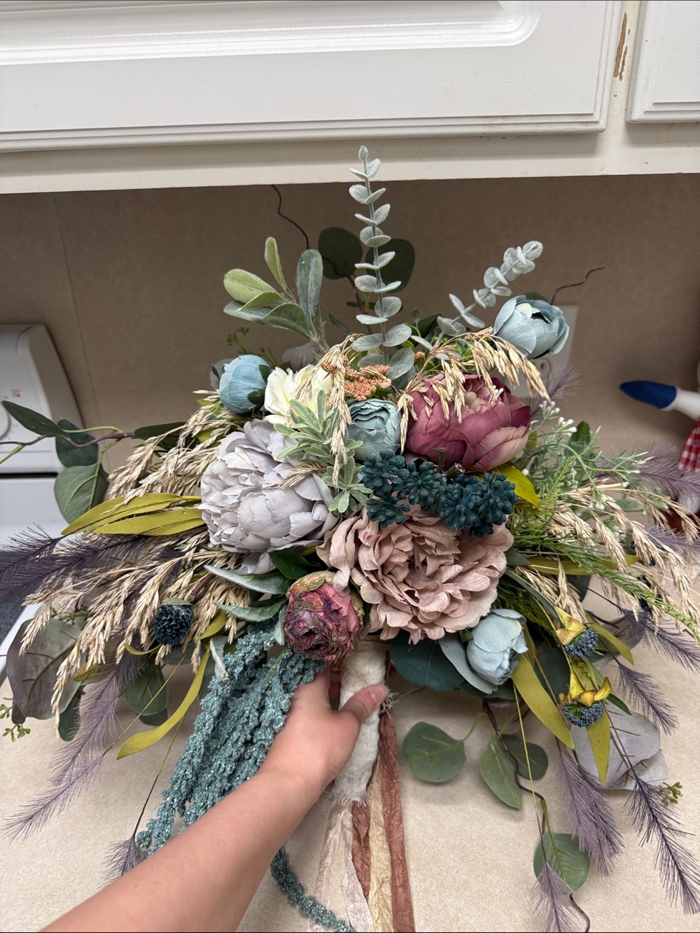 Handcrafted Mixed Floral Bouquet in Dusty Blue, Mauve & Sage -